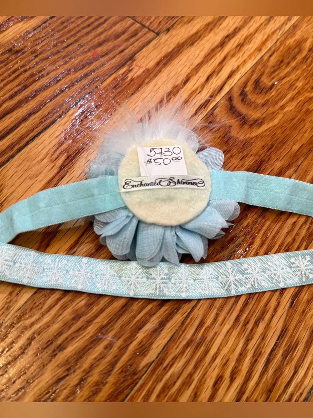 Light Blue Kids Headband with Snowflake Ribbon and Flower Accent
